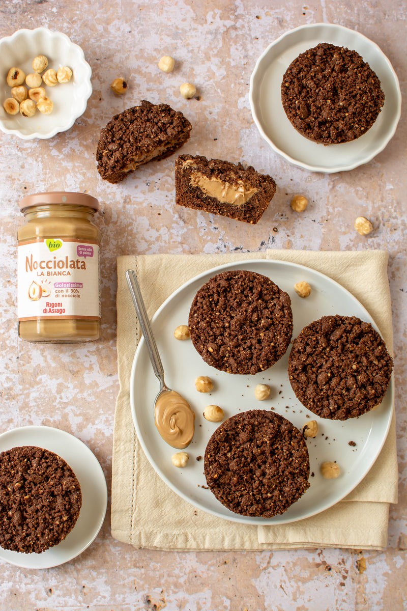 Mini sbriciolate al cacao e Nocciolata La Bianca Rigoni di asiago