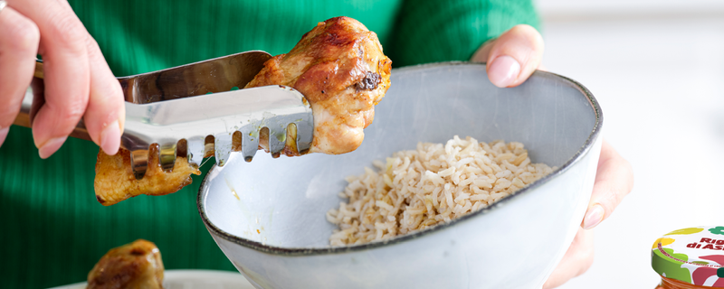 Ovenplaat met sticky chicken Rigoni di asiago