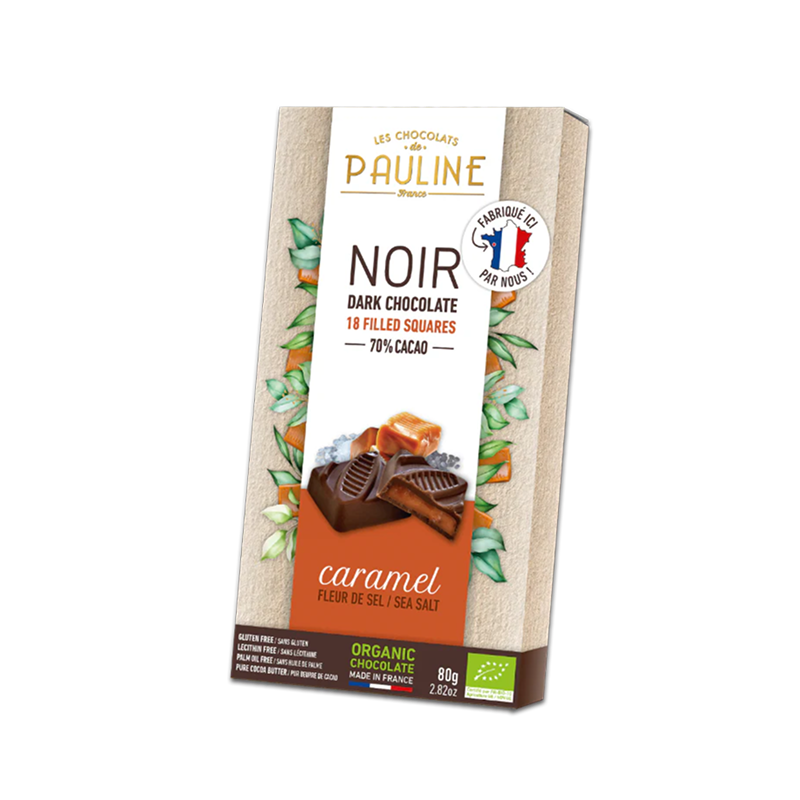 Quadratini di cioccolato fondente (70%) con caramello e fior di sale - Rigoni di asiago
